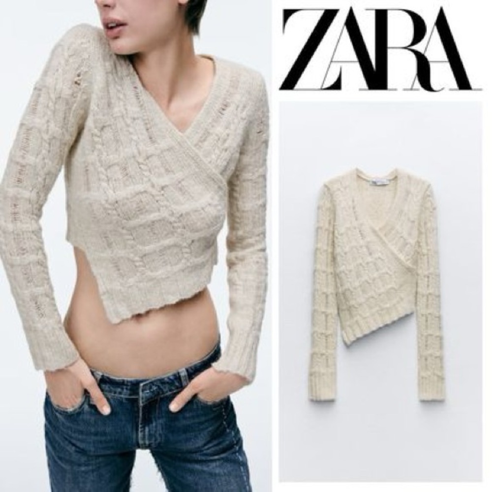 Zara Cream Knit Asymmetrical Sweater